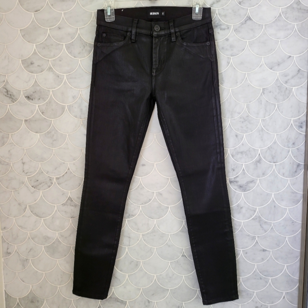 Hudson Mid-Rise Ankle Natalie Super Skinny Waxed Denim Jeans